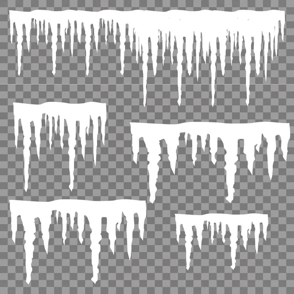 Set of snow icicles isolated on transparent background. Vector illustration — Stock Vector