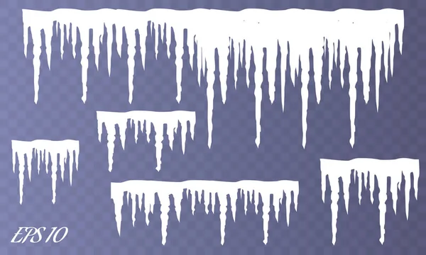 Conjunto de carámbanos de nieve aislados sobre fondo transparente. Ilustración vectorial — Vector de stock