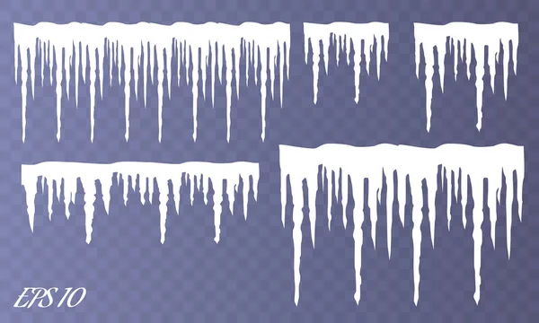 Conjunto de carámbanos de nieve aislados sobre fondo transparente. Ilustración vectorial — Vector de stock