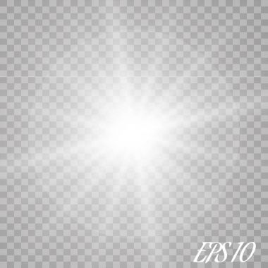 Lens flare ışık etkisi. Güneş ışınları şeffaf arka plan üzerinde izole kiriş. Vektör çizim.