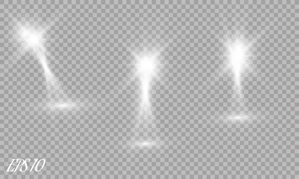 Effet de lumière de fusée éclairante. Rayons solaires avec faisceaux isolés sur fond transparent. Illustration vectorielle . — Image vectorielle