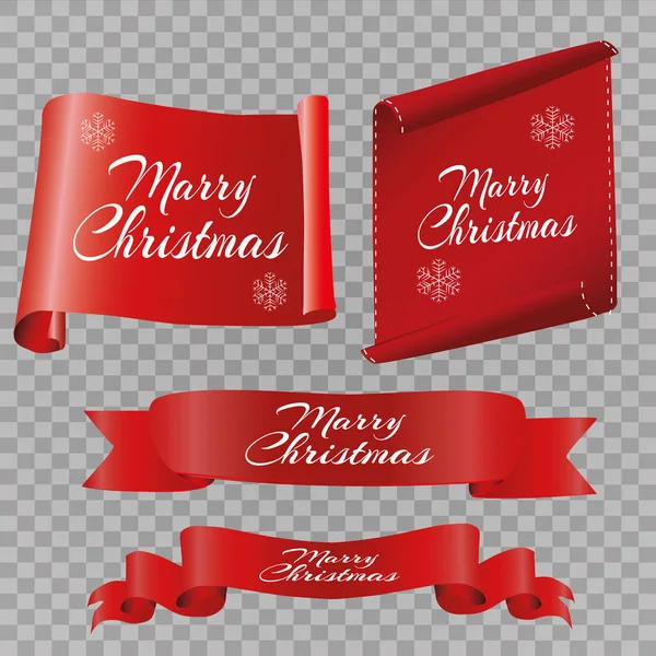 Realistic Red paper banners set. Merry Christmas. Vector illustration — Stock Vector