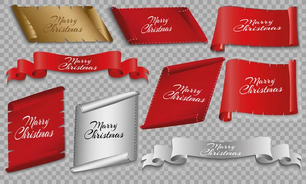 Conjunto de pancartas de papel realistas. Feliz Navidad. Ilustración vectorial — Vector de stock