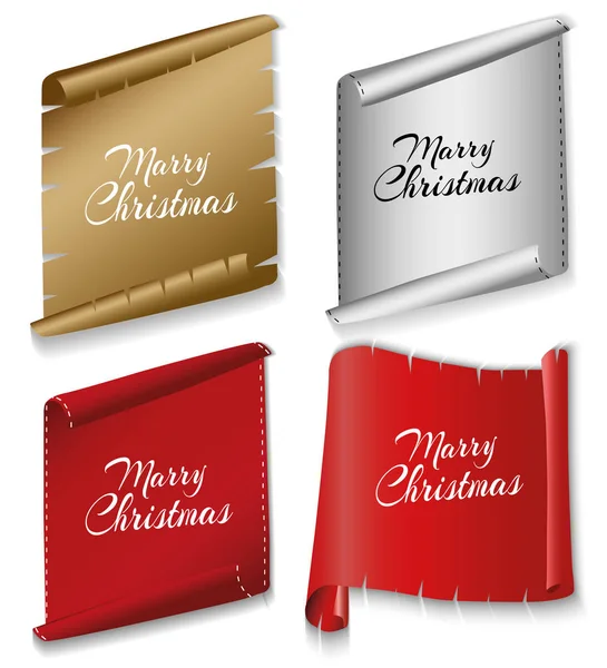 Realistic paper banners set. Merry Christmas. Vector illustration — Stock Vector