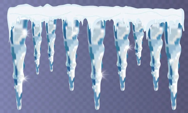 Σύνολο χιονιού icicles απομονώνονται σε διαφανές φόντο. Εικονογράφηση διάνυσμα — Διανυσματικό Αρχείο