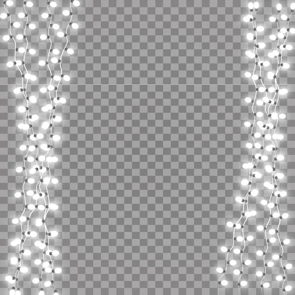 Guirnaldas decoraciones navideñas luces efectos. Elementos aislados de diseño vectorial. Luces brillantes para Navidad Diseño de tarjetas de felicitación navideñas. Decoración de Navidad guirnalda luminosa realista — Vector de stock