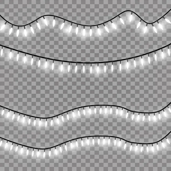 Gloeiende Christmas lights geïsoleerde realistische ontwerpelementen. Slingers, kerstversiering licht effecten — Stockvector