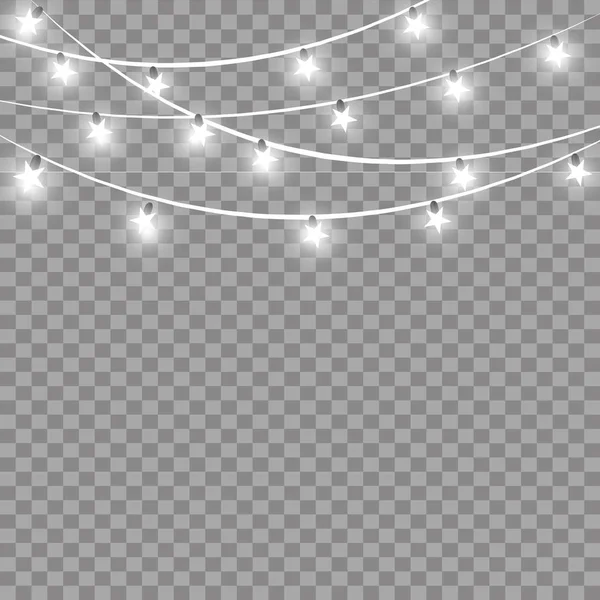 Luces de Navidad aisladas sobre fondo transparente. Guirnalda brillante de Navidad. Ilustración vectorial — Vector de stock