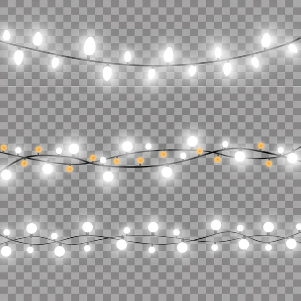 Weihnachtsbeleuchtung isoliert auf transparentem Hintergrund. Weihnachtlich leuchtende Girlanden. Vektorillustration — Stockvektor