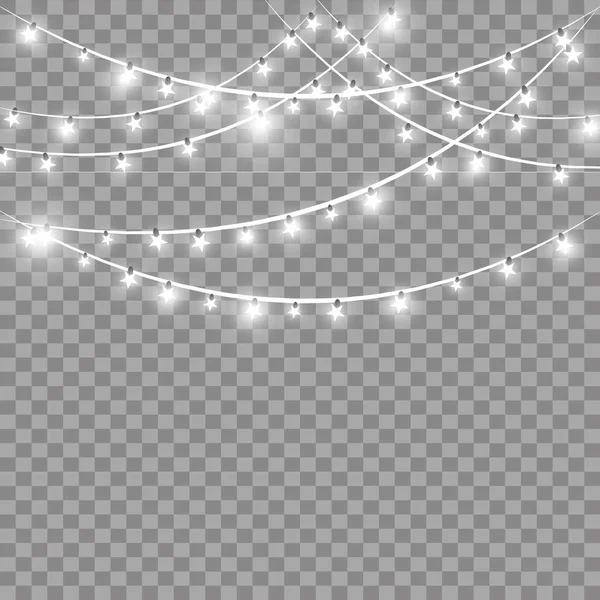 Luces de Navidad aisladas sobre fondo transparente. Guirnalda brillante de Navidad. Ilustración vectorial — Vector de stock