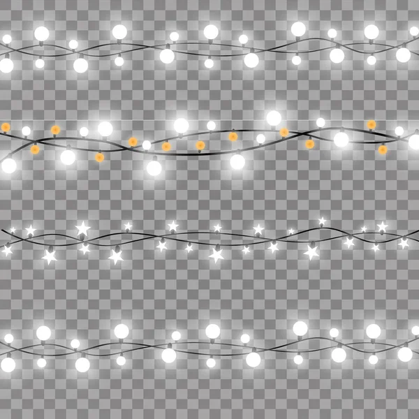 Weihnachtsbeleuchtung isoliert auf transparentem Hintergrund. Weihnachtlich leuchtende Girlanden. Vektorillustration — Stockvektor