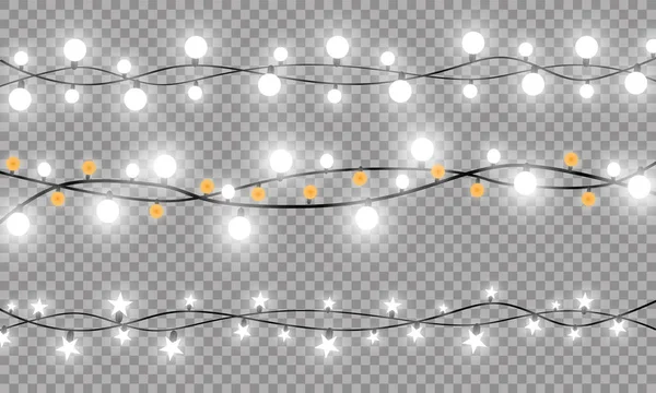 Lumières de Noël isolées sur fond transparent. Guirlande lumineuse de Noël. Illustration vectorielle — Image vectorielle