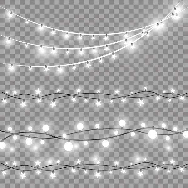 Christmas lights isolated on transparent background. Xmas glowing garland. Vector illustration — Stock Vector