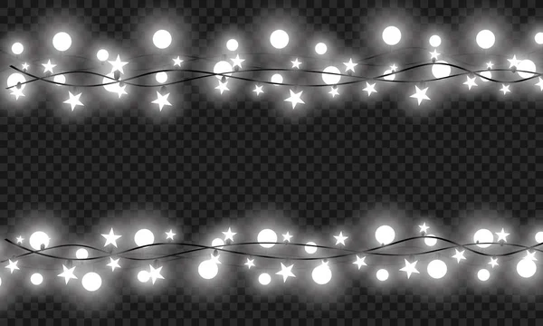 Oświetlenie świąteczne na przezroczystym tle. Boże Narodzenie świecące girlandy. Ilustracja wektora — Wektor stockowy