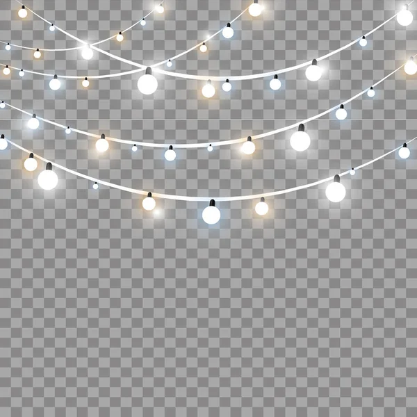 Luces de Navidad aisladas sobre fondo transparente. Guirnalda brillante de Navidad. Ilustración vectorial — Archivo Imágenes Vectoriales
