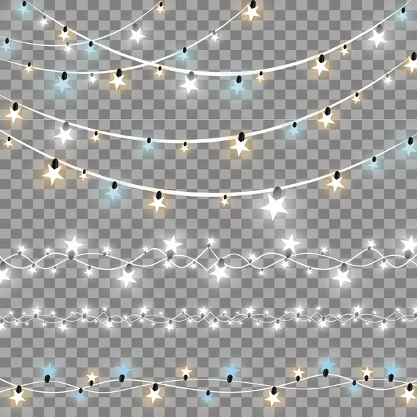 Luces de Navidad aisladas sobre fondo transparente. Guirnalda brillante de Navidad. Ilustración vectorial — Vector de stock