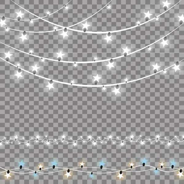 Luces de Navidad aisladas sobre fondo transparente. Guirnalda brillante de Navidad. Ilustración vectorial — Vector de stock