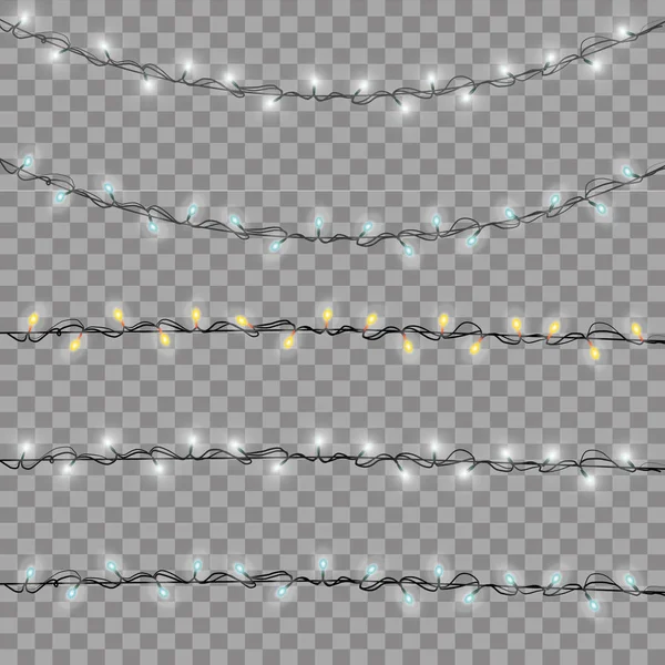 Lumières Noël Isolées Éléments Conception Réalistes Lumières Lumineuses Pour Noël — Image vectorielle