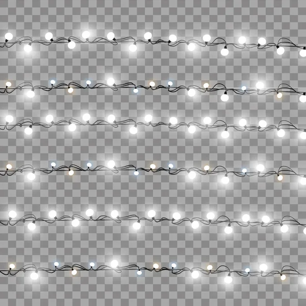 Luzes Natal Isolado Elementos Design Realista Luzes Brilhantes Para Xmas — Vetor de Stock