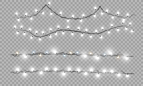 Weihnachtsbeleuchtung Isoliert Realistische Gestaltungselemente Leuchtende Lichter Für Das Weihnachtsgrußkartendesign Girlanden — Stockvektor