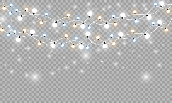 Luces Navideñas Aisladas Elementos Diseño Realistas Luces Brillantes Para Navidad — Vector de stock