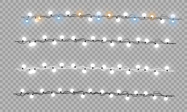 Noel ışıkları izole gerçekçi tasarım öğeleri. Xmas tatil gree için parlayan ışıklar