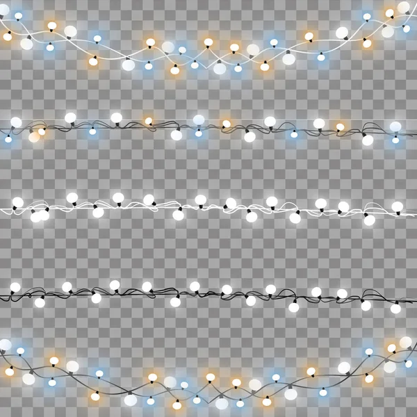 Luces Navideñas Aisladas Elementos Diseño Realistas Luces Brillantes Para Navidad — Vector de stock