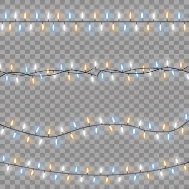 Parlak Noel izole gerçekçi tasarım öğeleri ışıklar. Çelenk, Noel süslemeleri ışık efektleri