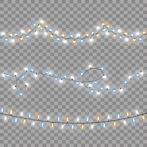 Gloeiende Christmas Lights Geïsoleerde Realistische Ontwerpelementen Slingers Kerstversiering Licht Effecten — Stockvector