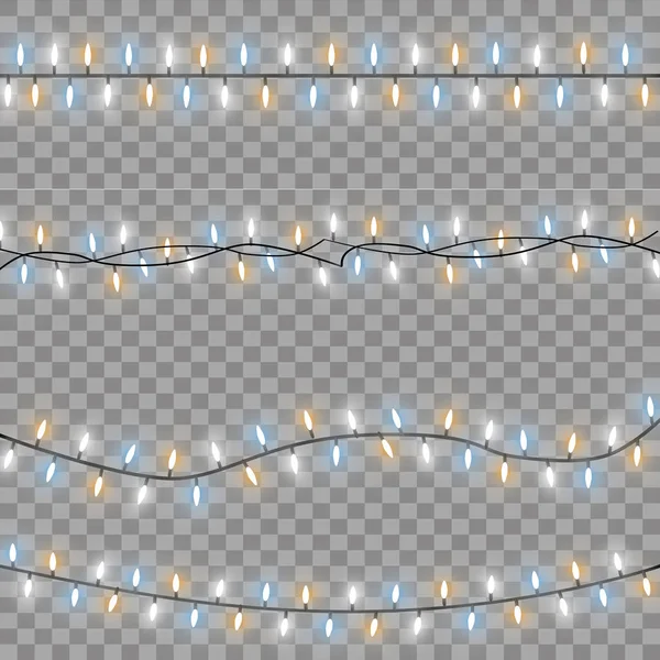 Luzes Natal Brilhantes Isolados Elementos Design Realista Guirlandas Decorações Natal — Vetor de Stock