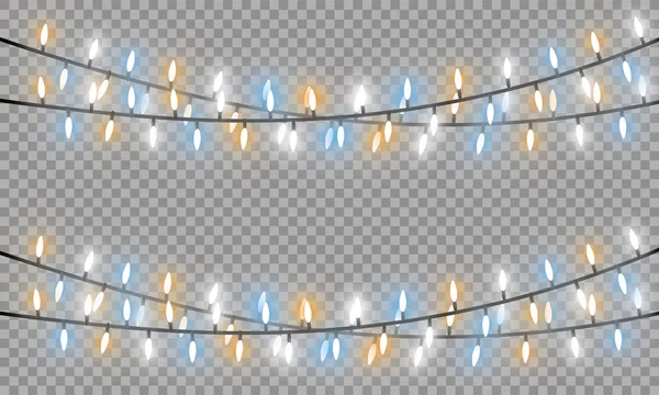 Glowing Christmas Lights Isolated Realistic Design Elements Garlands Christmas Decorations — Stock Vector