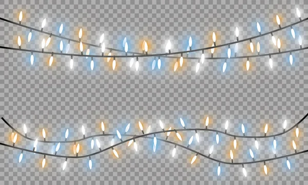 Glowing Christmas Lights Isolated Realistic Design Elements Garlands Christmas Decorations — Stock Vector
