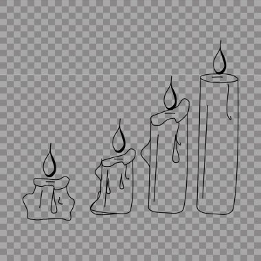 Vektör kümesi kroki mumlar. Mum yakma işlemi. saydam bir arka plan üzerinde.