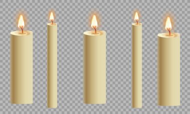 Mumlar gerçekçi kümesi üzerinde izole koyu arka plan vektör 3d çizim alev