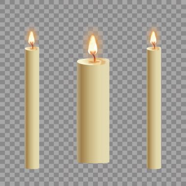 Mumlar gerçekçi kümesi üzerinde izole koyu arka plan vektör 3d çizim alev