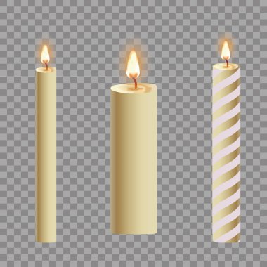 Mumlar gerçekçi kümesi üzerinde izole koyu arka plan vektör 3d çizim alev