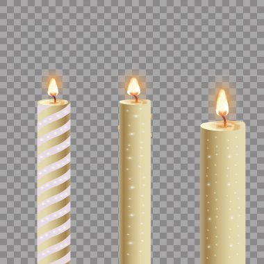 Mumlar gerçekçi kümesi üzerinde izole koyu arka plan vektör 3d çizim alev