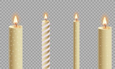 Mumlar gerçekçi kümesi üzerinde izole koyu arka plan vektör 3d çizim alev