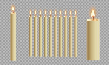 3D set gerçekçi şeffaf arka plan üzerinde izole mumlar alkol. Vektör çizim