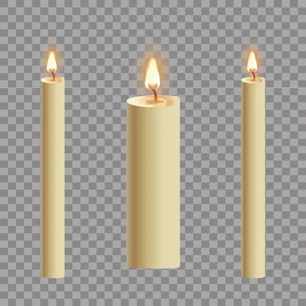 Svíčky Plamenem Realistická Sada Izolované Tmavém Pozadí Vektorové Ilustrace — Stockový vektor