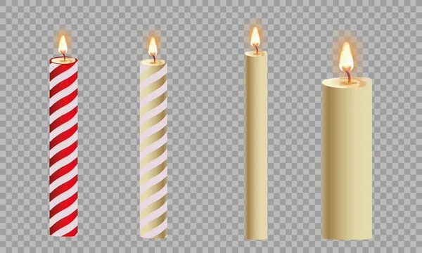 Svíčky Plamenem Realistická Sada Izolované Tmavém Pozadí Vektorové Ilustrace — Stockový vektor