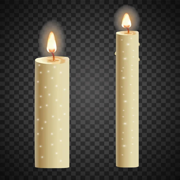 Candele Fiamma Realistico Set Isolato Sfondo Scuro Vettore Illustrazione — Vettoriale Stock