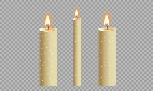 Candles Flame Realistic Set Isolated Dark Background Vector Illustration — Stock Vector