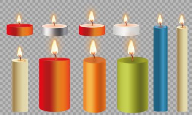 3D set gerçekçi şeffaf arka plan üzerinde izole mumlar alkol. Vektör çizim