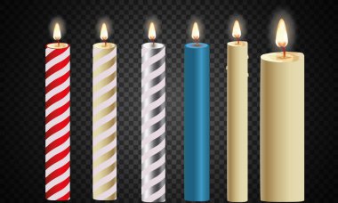 3D set gerçekçi şeffaf arka plan üzerinde izole mumlar alkol. Vektör çizim