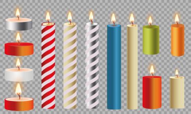 3D set gerçekçi şeffaf arka plan üzerinde izole mumlar alkol. Vektör çizim