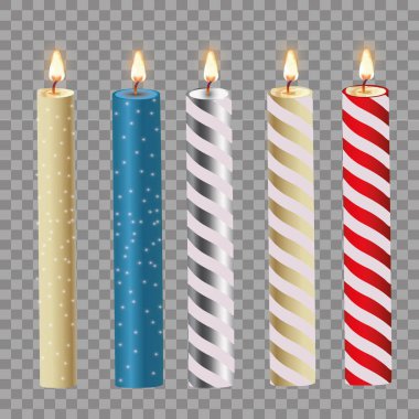 3D set gerçekçi şeffaf arka plan üzerinde izole mumlar alkol. Vektör çizim