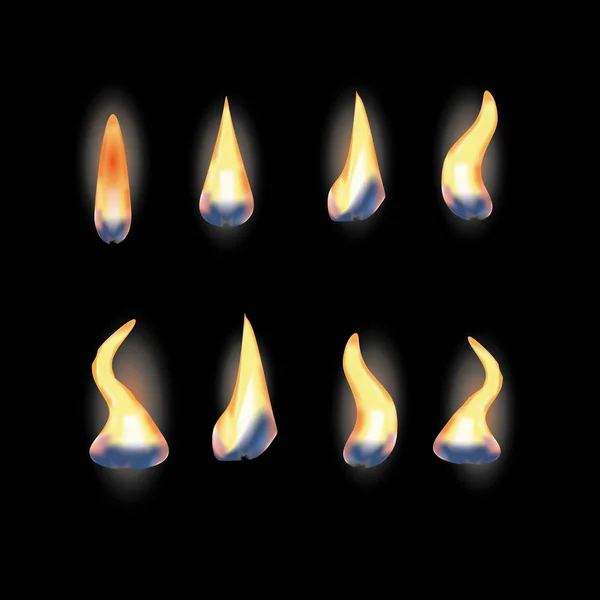 Kerzenflamme Isoliert Realistische Kerze Helle Flammendekoration Auf Schwarz — Stockvektor