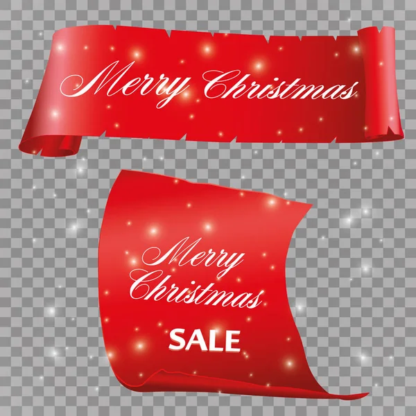 Realistic Red Paper Banners Set Merry Christmas Vector Illustration — Stock Vector