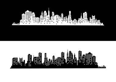 Düz bir stil şehir silüeti. Modern kentsel landscape.vector illüstrasyon